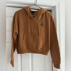Women’s Volcom Logo Cropped Hoodie Brown w/Roses Size XS